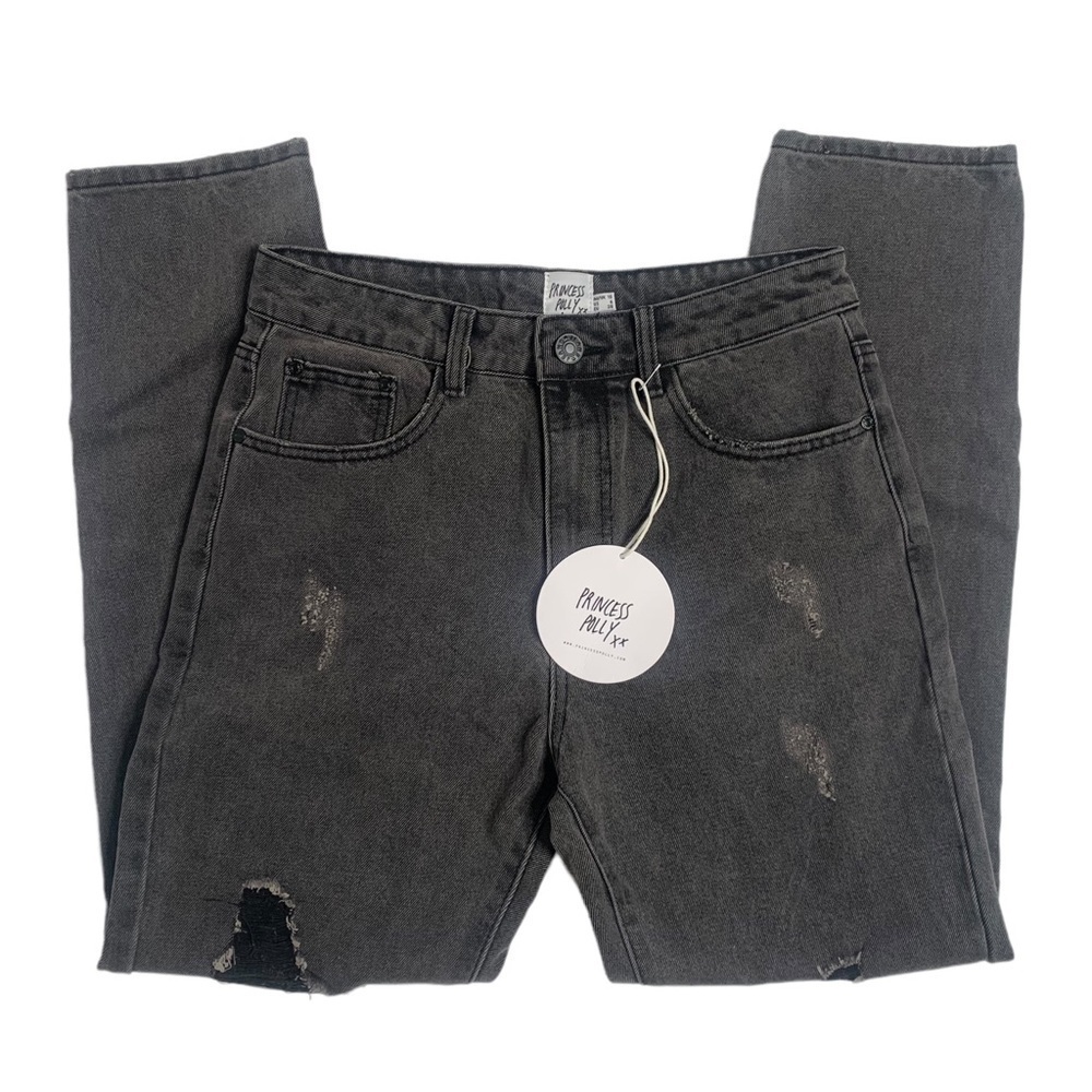 Princess Polly Zaneta Washed Black Distressed Straight Leg Denim Jeans NWT - Picture 5 of 16